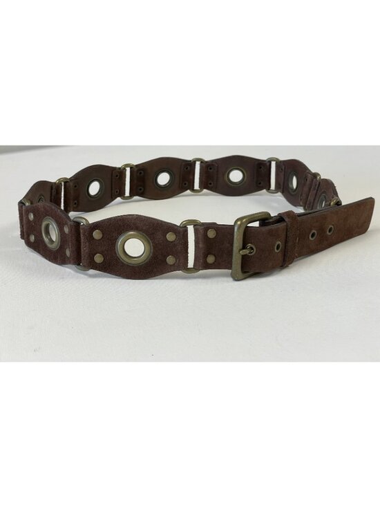 Saks Fifth Avenue Brown Genuine Leather Solid Brass Groomet Studded Belt Size L main image 11